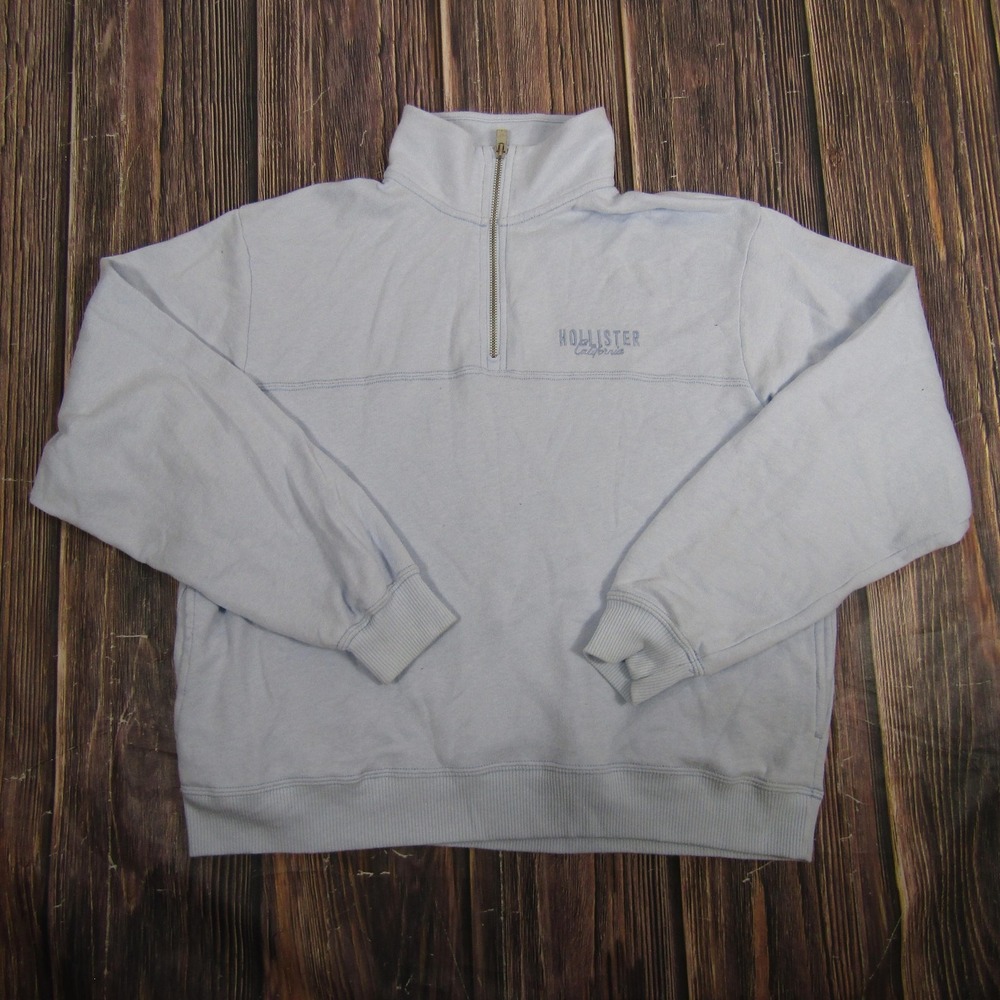 Hollister Sweatshirt Mens Small Light Blue Quarter‎ Zip Pullover Mock Neck Logo